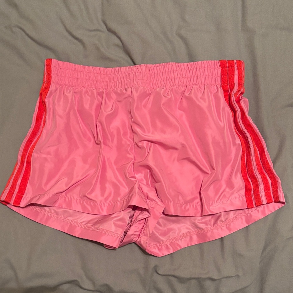 Edikted Pink Athletic Shorts with Red Accents